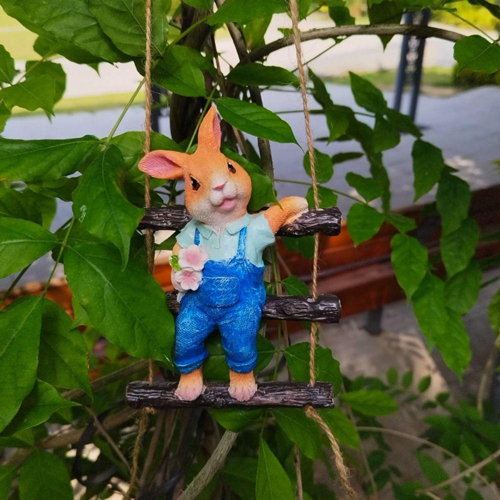 Cute Rabbit Tree Hanging Cartoon Animal Sculpture Crafts Miniatures Figurine  Valentine's Day