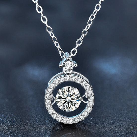 Women Necklace Rhinestone Round Pendant Necklace Sparkling Jewelry Anniversary Gift for Wife Girlfriend Mother