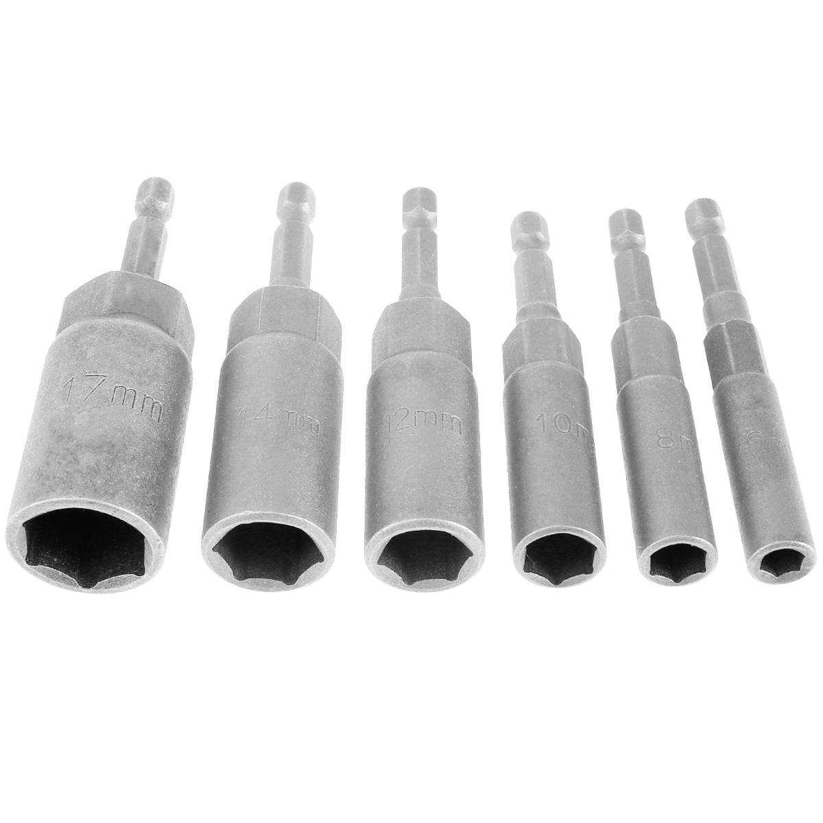 

6Pcs Socket Adapter Set Extra Deep 1/4 Inch Hex Shank Nut Impact Driver Socket Adapter Quick Change Size 6/8/10/12/14/17mm світло-сірого кольору
