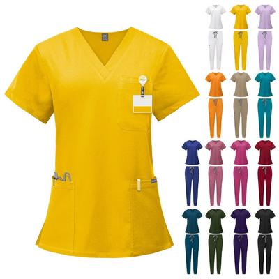 Double-Layer Multifunction Pocket Scrub Suit for Anesthesiologists - Short Sleeve, Long Pants Set