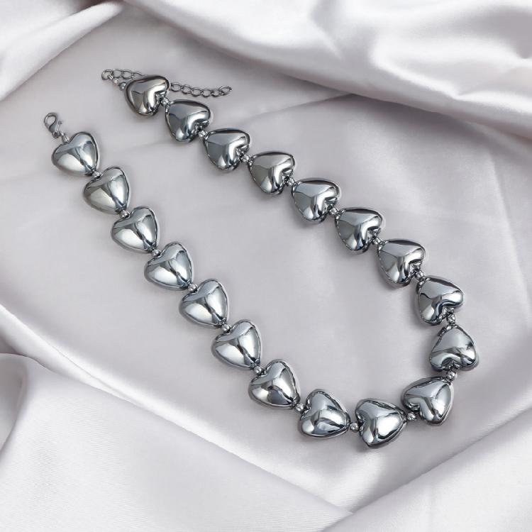 Unikátní grafitově černý 3D přívěsek ve tvaru srdce na náhrdelníku s nastavitelnou délkou Řetízek na krk Doplněk Módní choker Šperk pro ženy