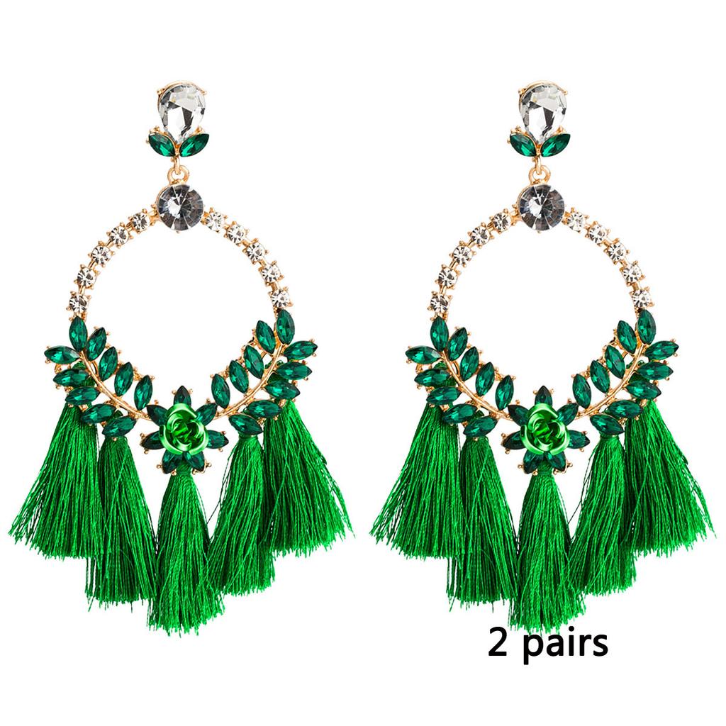 Women's Earring Exaggerated Flowers with Diamonds Tassel Acrylic Earrings Bohemian Temperament Female Earrings