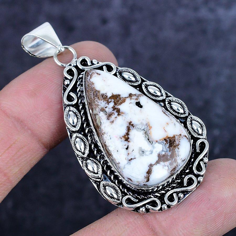 Natural Wild Horse Gemstone Handmade 925 Sterling Silver Pendant 2.25" ETC-14269