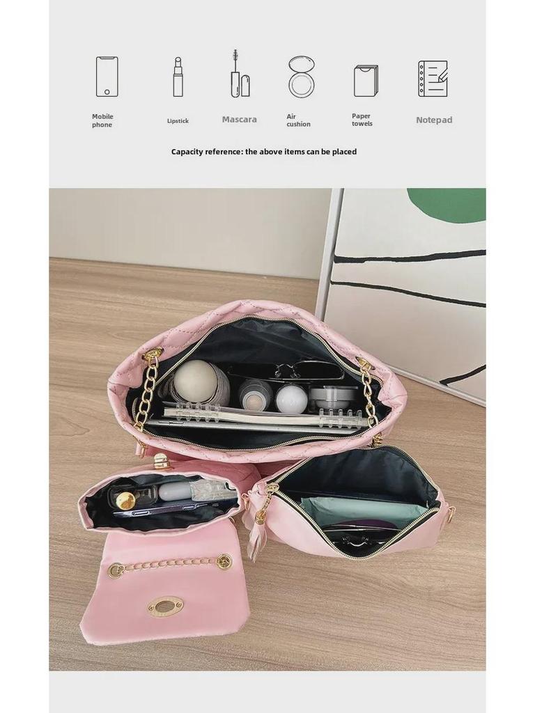 2024 Korean Women's Large Capacity Shoulder Messenger Bag with Flat Pendant Chain