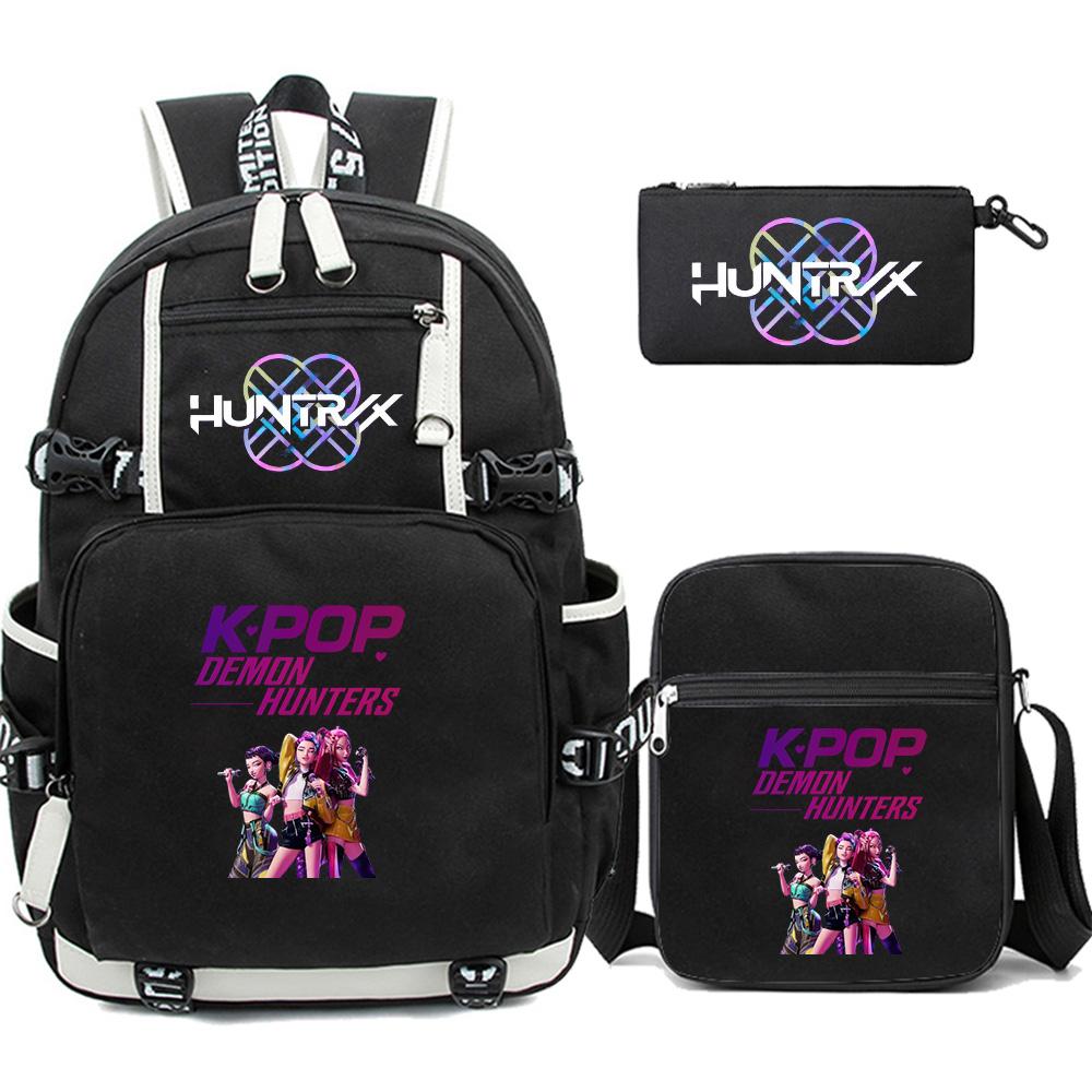 

3Pcs/set New Cartoon Kpop Printed Backpack with Pengcil Case Shoulder Bag for Teenager Girl Boy Bookbag Large Capacity Waterproof Travel Bag Kid Gift