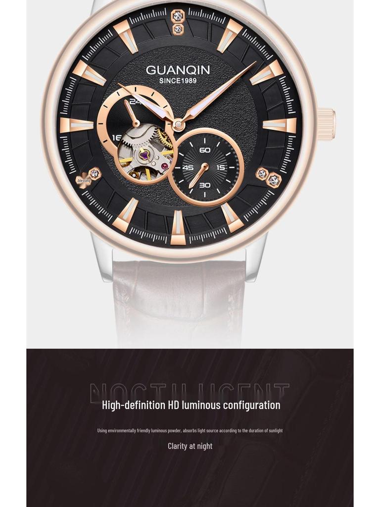 Ceas Mecanic Automatic pentru Bărbați din Piele Naturală, Luminos, Rezistent la Apă, de Modă Elvețiană