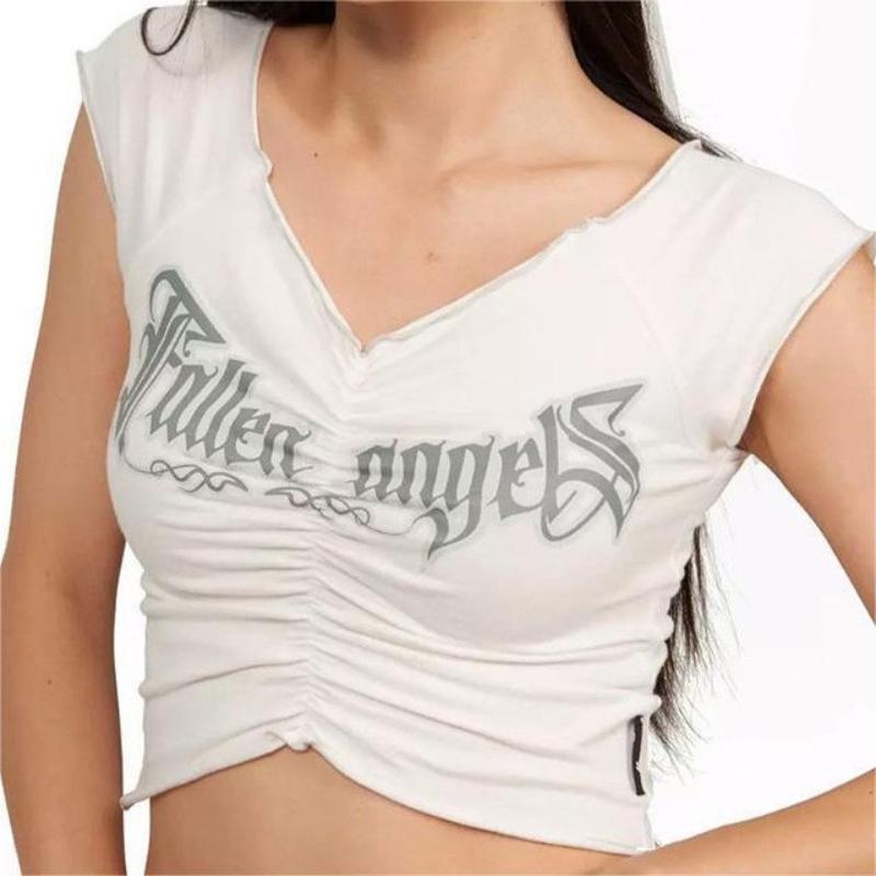 

Европейский и американский летний плиссированный принт с открытым пупком повседневный женский топ L белый