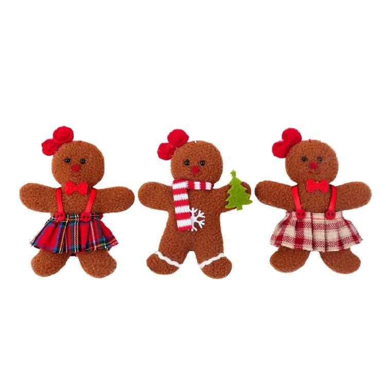3 Pack Gingerbreads Man Christmas Tree Ornaments Stylish Cloth Hanging Decorations for Home and Party