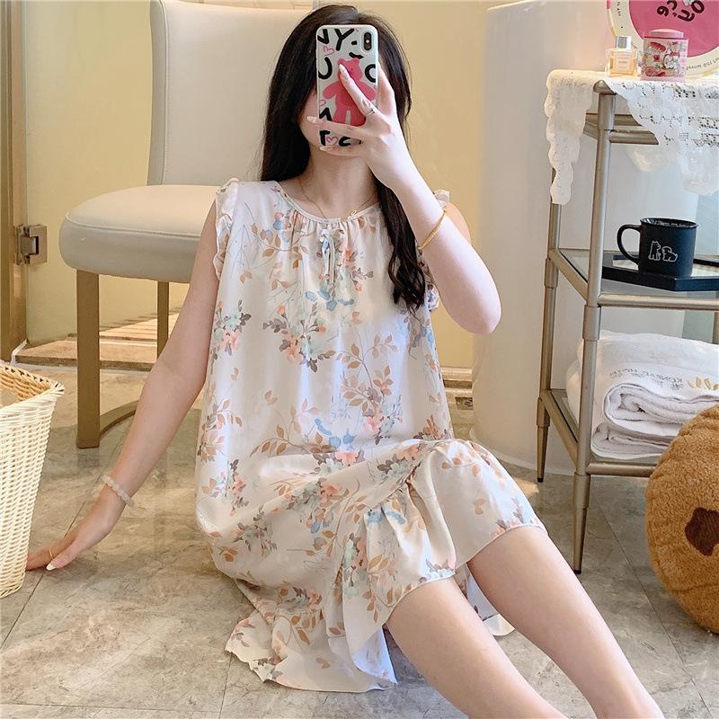 1011 Korean version of princess style dress cute loose artificial cotton loungewear cotton and silk nightdress women's summer thin