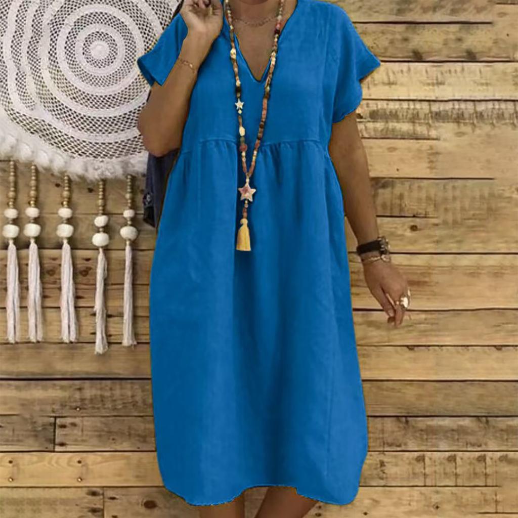 Women's Fashion Casual Slim Short Sleeve V-Neck Splicing Dresses