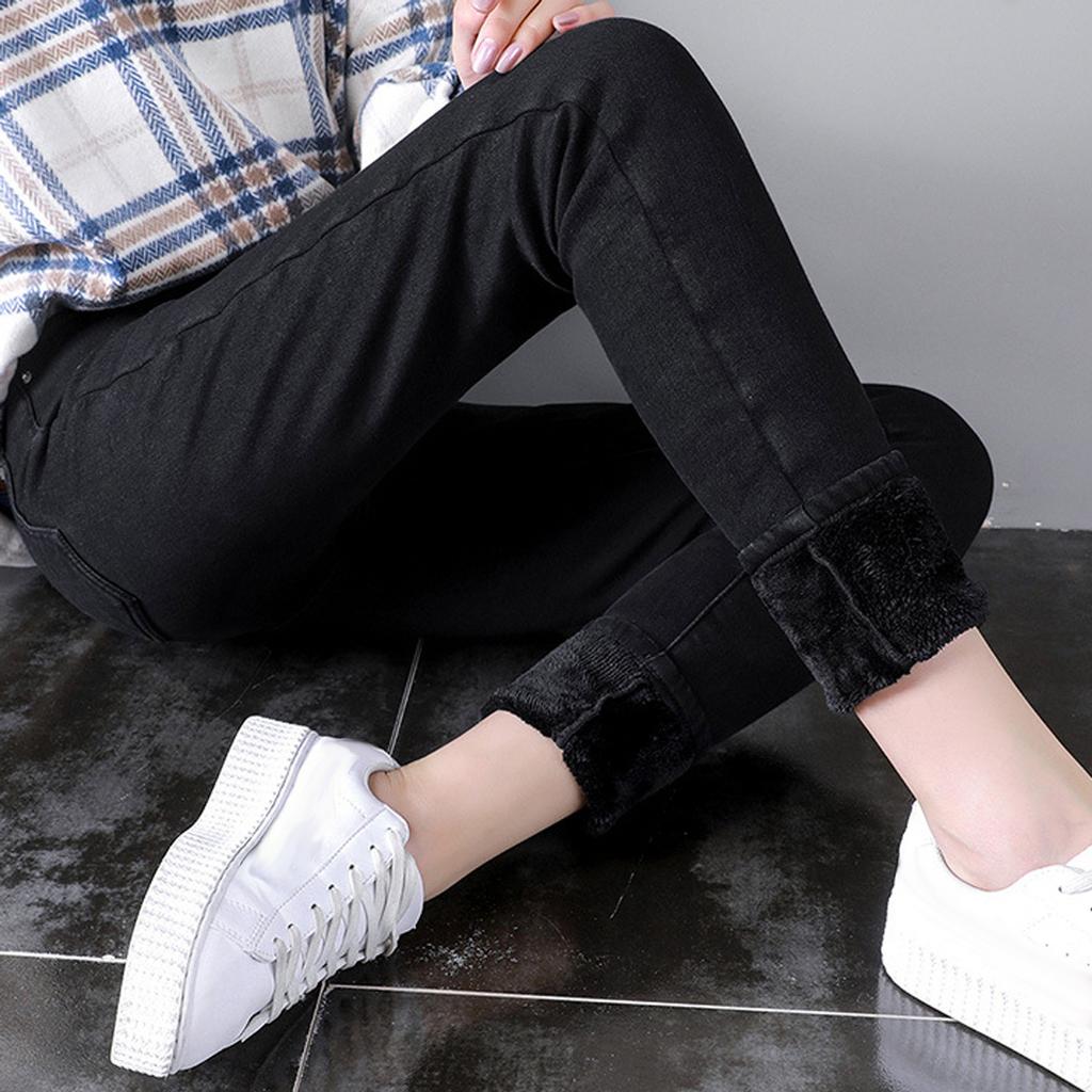 Fashion Women Plus Size Plus Velvet Elastic High Waist Casual Jeans Pencil Pants