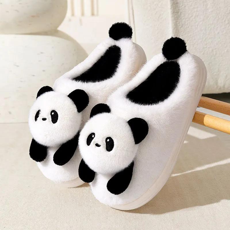 WTEMPO Unisex Niedliche Cartoon Panda Baumwollpantoffeln Rutschfest Warm Plüsch Indoor Zuhause Baumwollmischung Weiche Geschlossene Zehen Schuhe