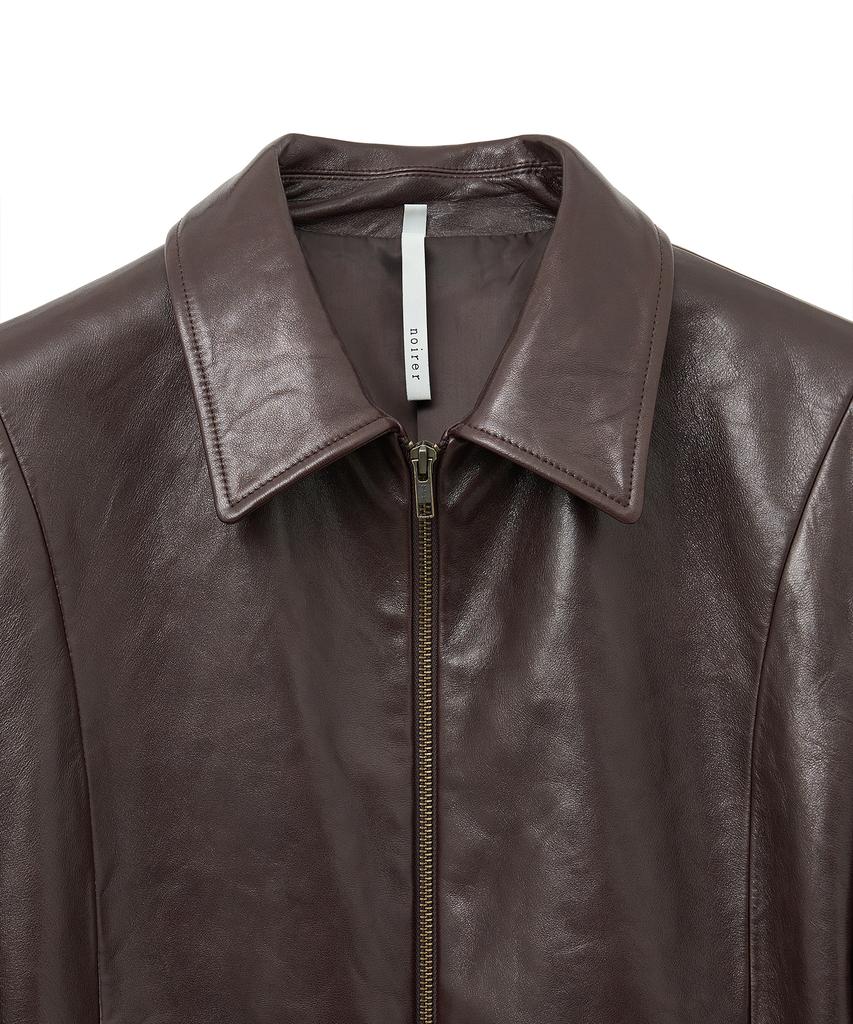 Noirer Lambs Leather Belted Crop Jacket (Burgundy)