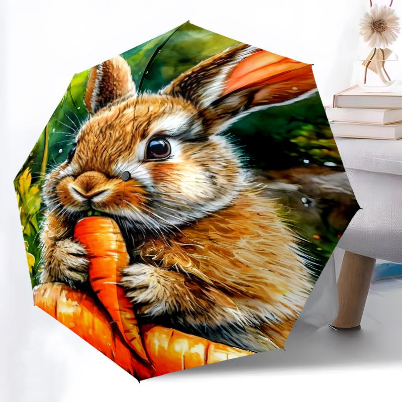 1pc Sturdy 8-Bone Auto Umbrella, Rabbit Umbrella, Digital Printed, Foldable Umbrella for On-the-Go Outdoor Use