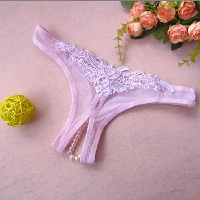 Women's Pants Erotic Underwear Sexy Lace Pearl Rubbing Clitoris Stimulation Bow G-String Thong Open Crotch Panties Sexy Lingerie