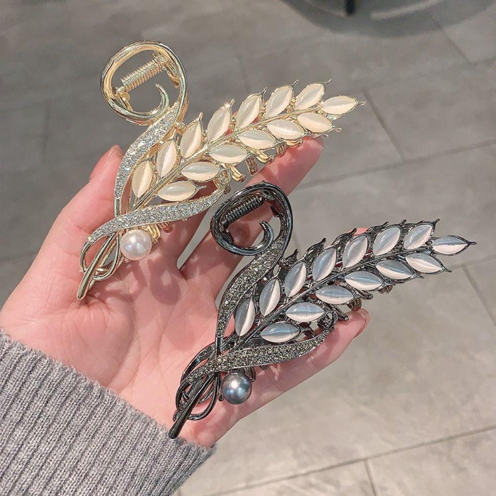 

Cat s Eye Stone Wheat Ear Hair Grab Headdress Luxury Hair Claw Sweet Hair Clips Women s Ponytail чёрный