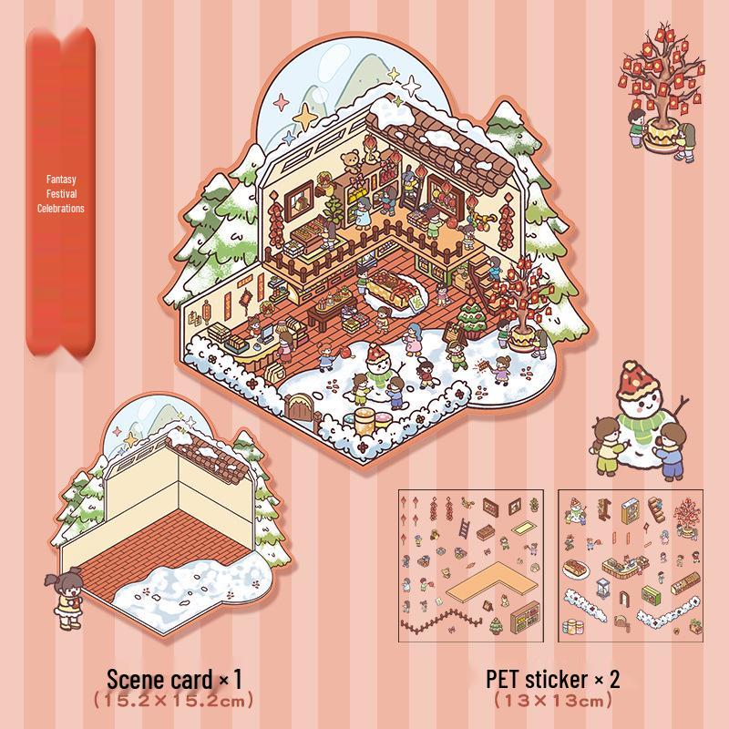 Cute 3D Cartoon Cottage Landscaping Stickers for Collage Journals