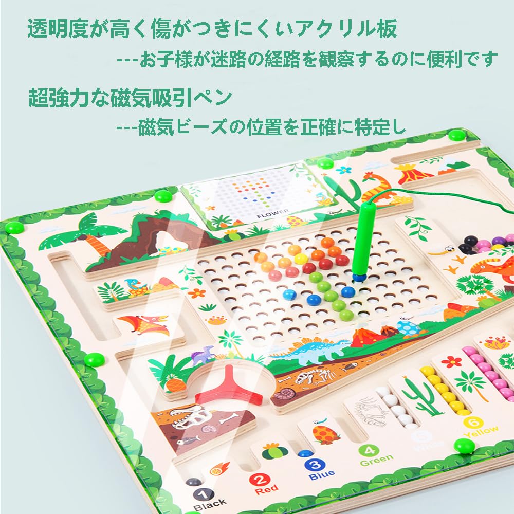 Magnetic Maze for Montessori Toy Magnetic Board Puzzle Dinosaur Kids Wooden Magnetic Maze Toy Educational Toys Develop coordination improve ideal toy