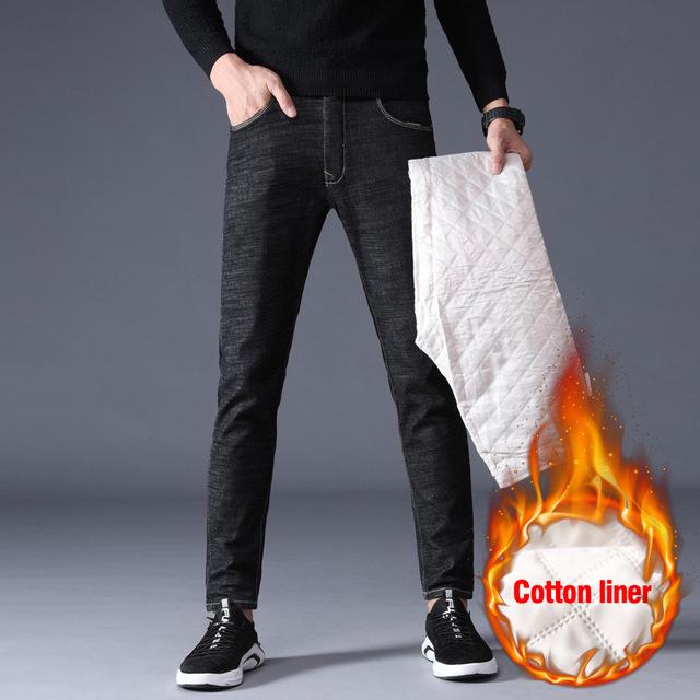 

Зимние мужские теплые джинсы повседневные утолщенные джинсовые брюки мужская брендовая одежда 33