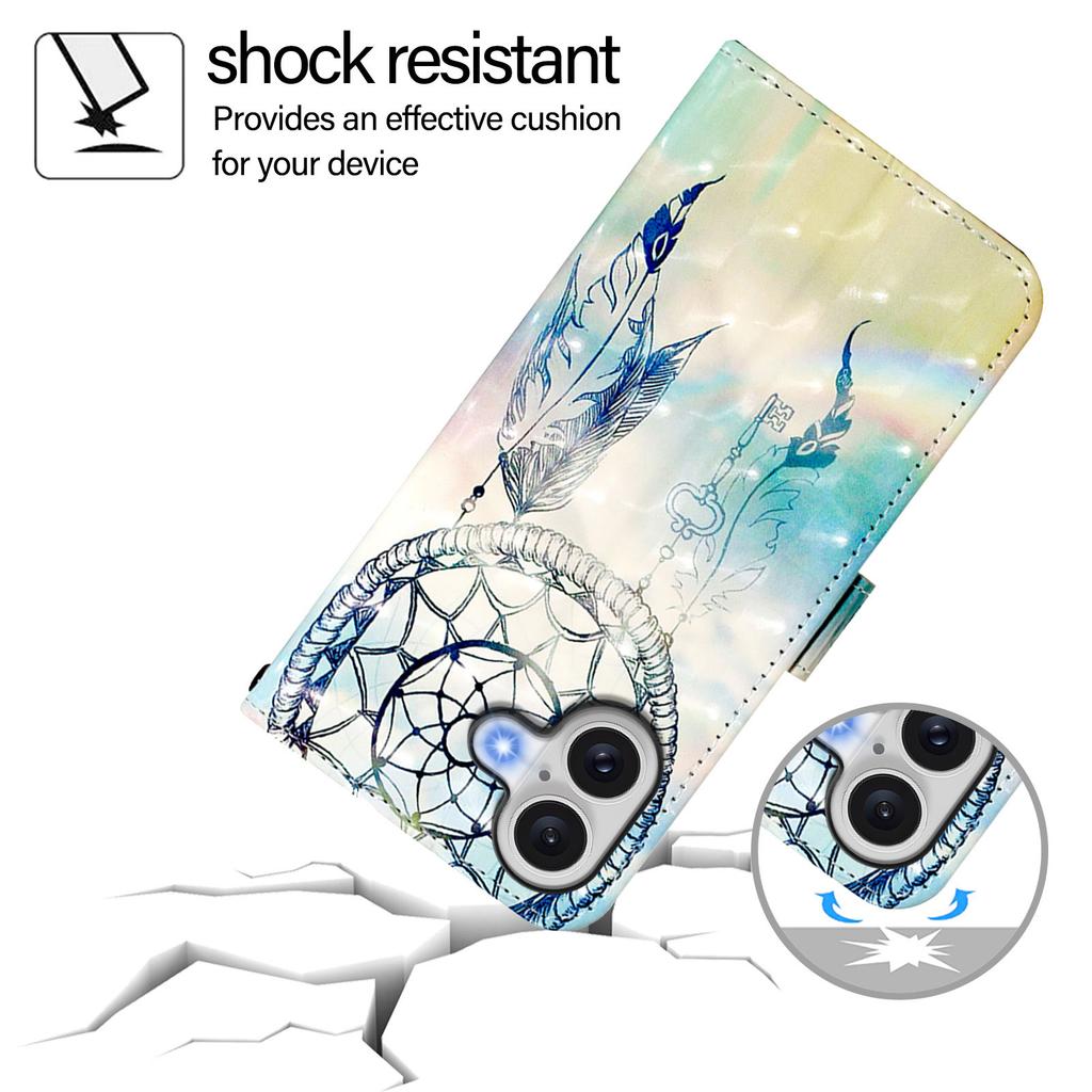 For iPhone 17 Leather Case Pattern Printing Wallet Stand Mobile Cover with Strap
