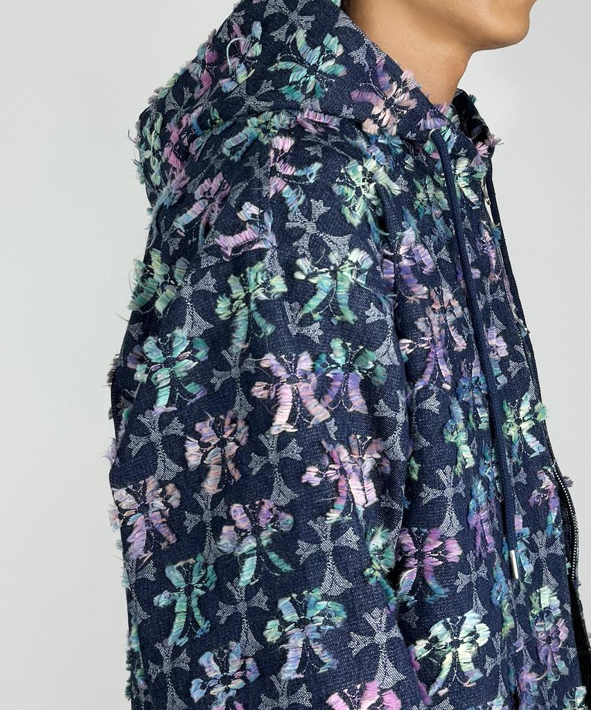 A Made Jacquard Embroidered Denim Oversized Zip-Up Hoodie (Indigo)