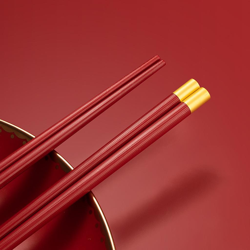 5Pairs Red Festival Chopsticks Set Anti Slip Sushi Chopstick Durable Chinese Style Alloy Chopsticks Easy To Clean Reusable