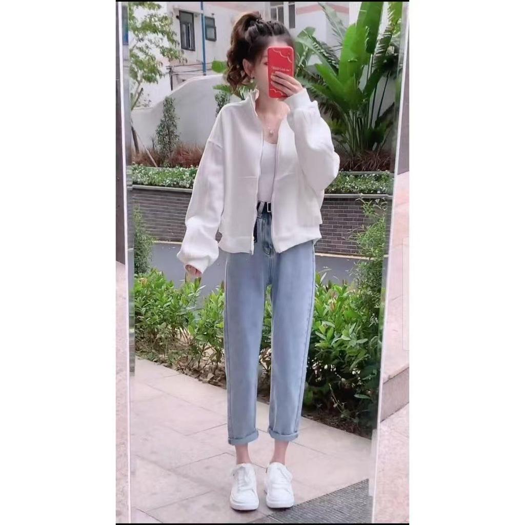 Women's Loose Fit Cotton Hoodie Jacket - Spring/Autumn 2025, Korean Harajuku Style, Trendy Cardigan Top