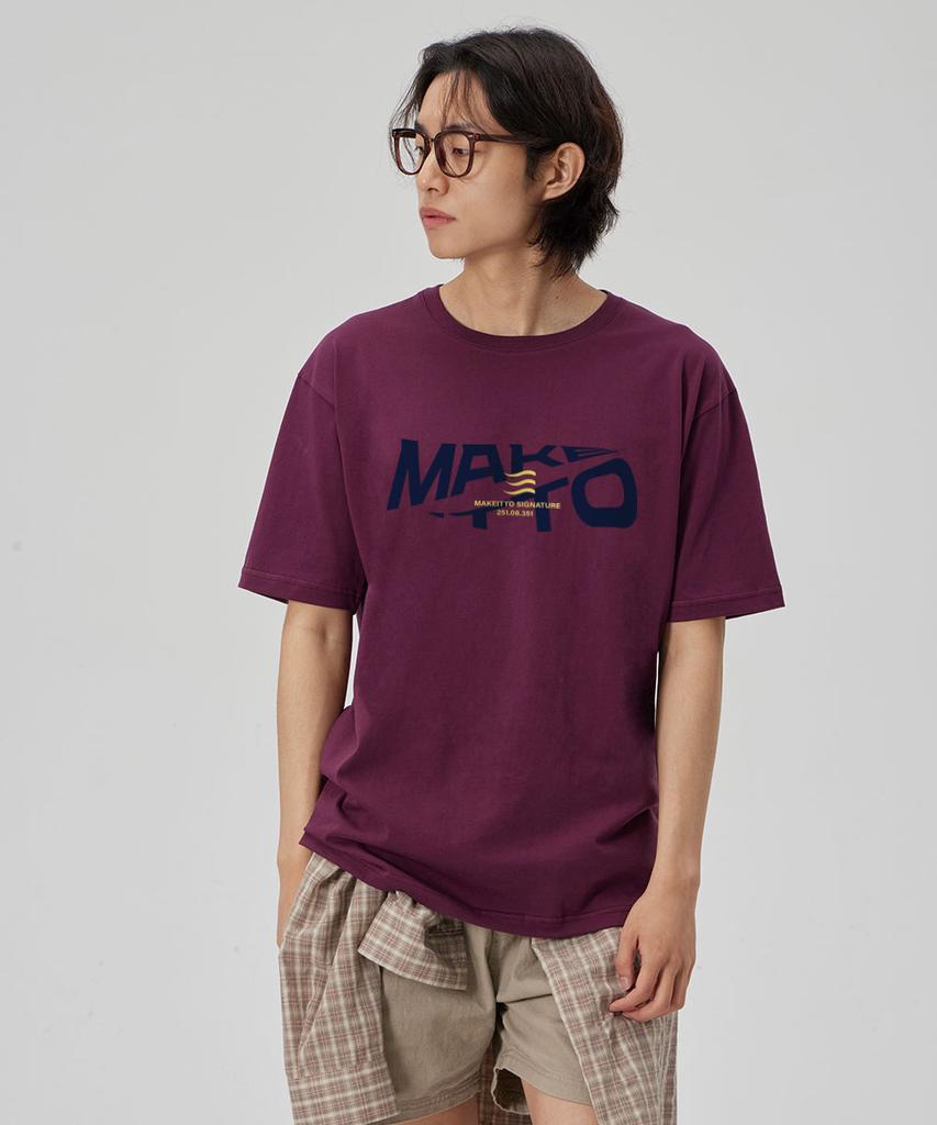 MAKEITTO [Active Lettering]Crew Neck Tee_Wine