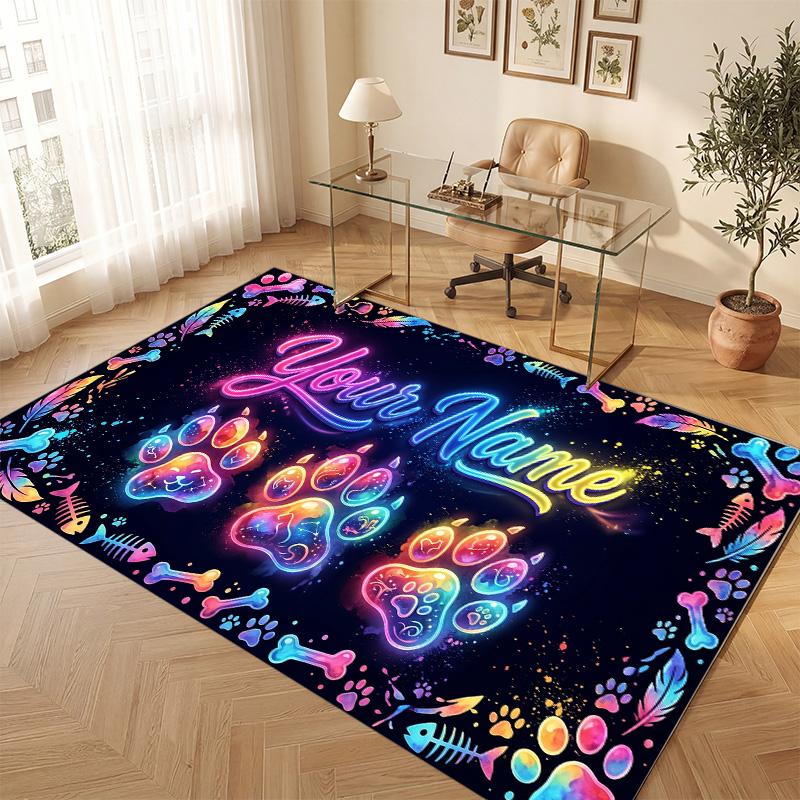 Neon Colorful Theme Soft Crystal Velvet Rug Custom Name & Text Print Non Slip Floor Rug for Bedroom Living Room