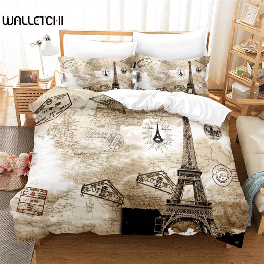 

Комплект постельного белья с изображением Эйфелевой башни, комплект пододеяльников, постельное белье с 3D-печатью, комплект постельного белья размера «queen size», модный дизайн EU single(135x200cm)