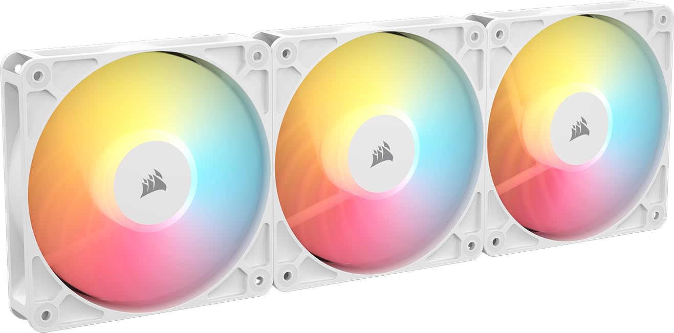 

CORSAIR RS120-R ARGB 120mm PWM Reverse-Wired Fan Starter Kit | White | Reverse-Rotating Fan Blades | 8 Bright RGB LEDs | Magnetic Dome Bearing | Compa