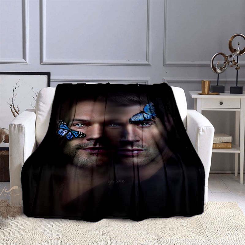 TV Series Supernatural 3D Printed Blanket Couch Cover Travel Bedding Plush Throw Blanket Bedspread for Kids Men Flannel Blanket