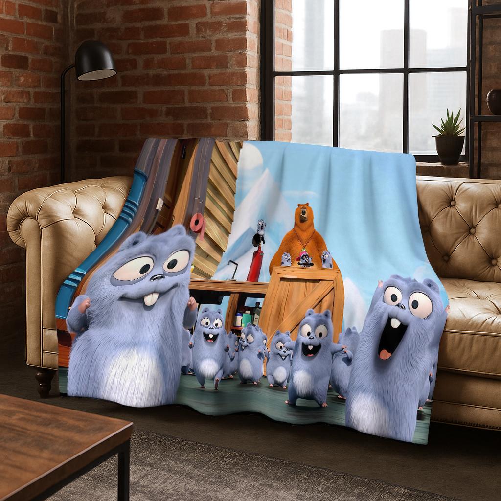 Funny Grizzy and The Lemmings Cartooon Flannel Blanket,Cozy Soft Throw Blanket for Home Bedroom Bed Sofa Picnic Cover Kid Gift