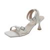 White French High Heels, Thin Heels, Square Toes, One-word Sandals, Summer 22 Years Old