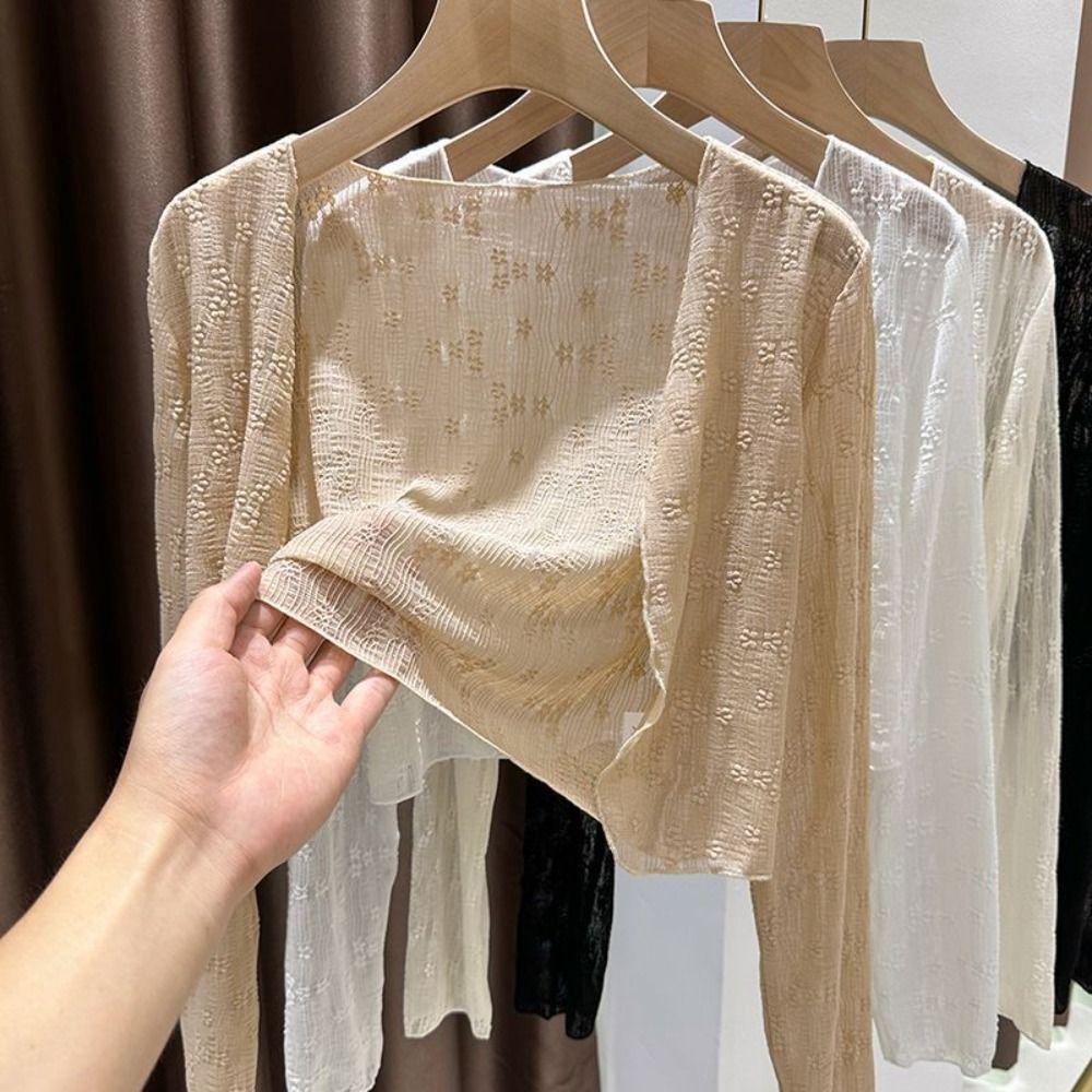 

Hollow Ladies Shawl V-neck Sunscreen Blouse High Quality Casual Tops Summer L хакі