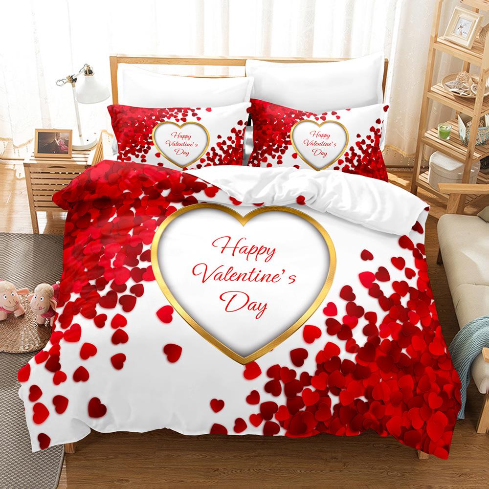 3D Couple Room Bedding Set Valentine's Day Duvet Cover Pillowcase 2/3 Pieces AU220 * 240 Super King Soft Zippered Home Textile