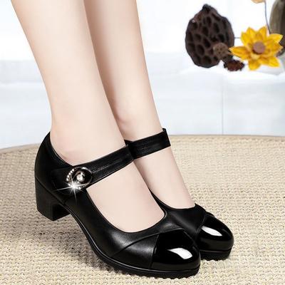 Women Light Weight Wine Red Office Square Heel Pumps Lady Casual High Quality Black Pu Leather Party Shoes A6661z