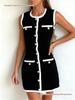 Elegant Sleeveless Knit Dress with Pearl Buttons