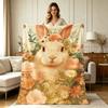 Soft Warm Flannel Blanket with Cute Bunny Floral Print All Season Cozy Throw Blanket for Couch Sofa Bedroom Office Home Decorative Lightweight Flannel