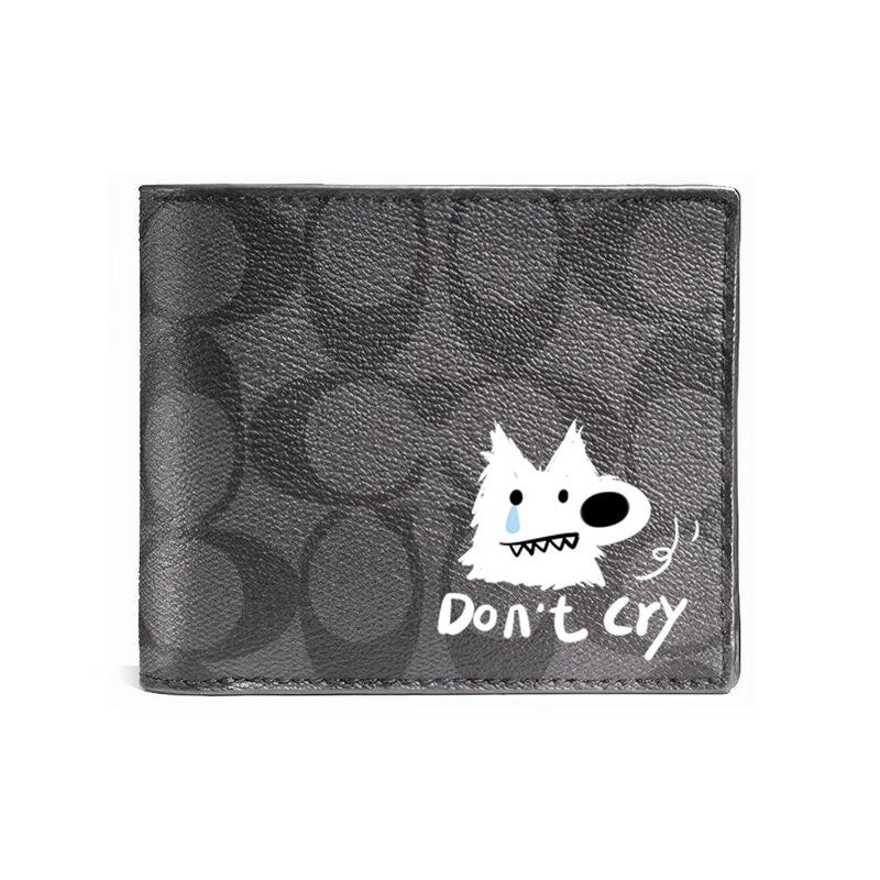 

COACH wallet [Customized bag] 3 IN 1 Hand-painted personalized graffiti Embossed printed short folding belt with detachable card black(crying puppy) чорний