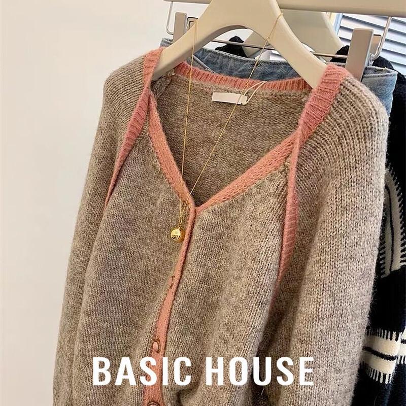 Basic House Women's Color Block V-Neck Knit Top
