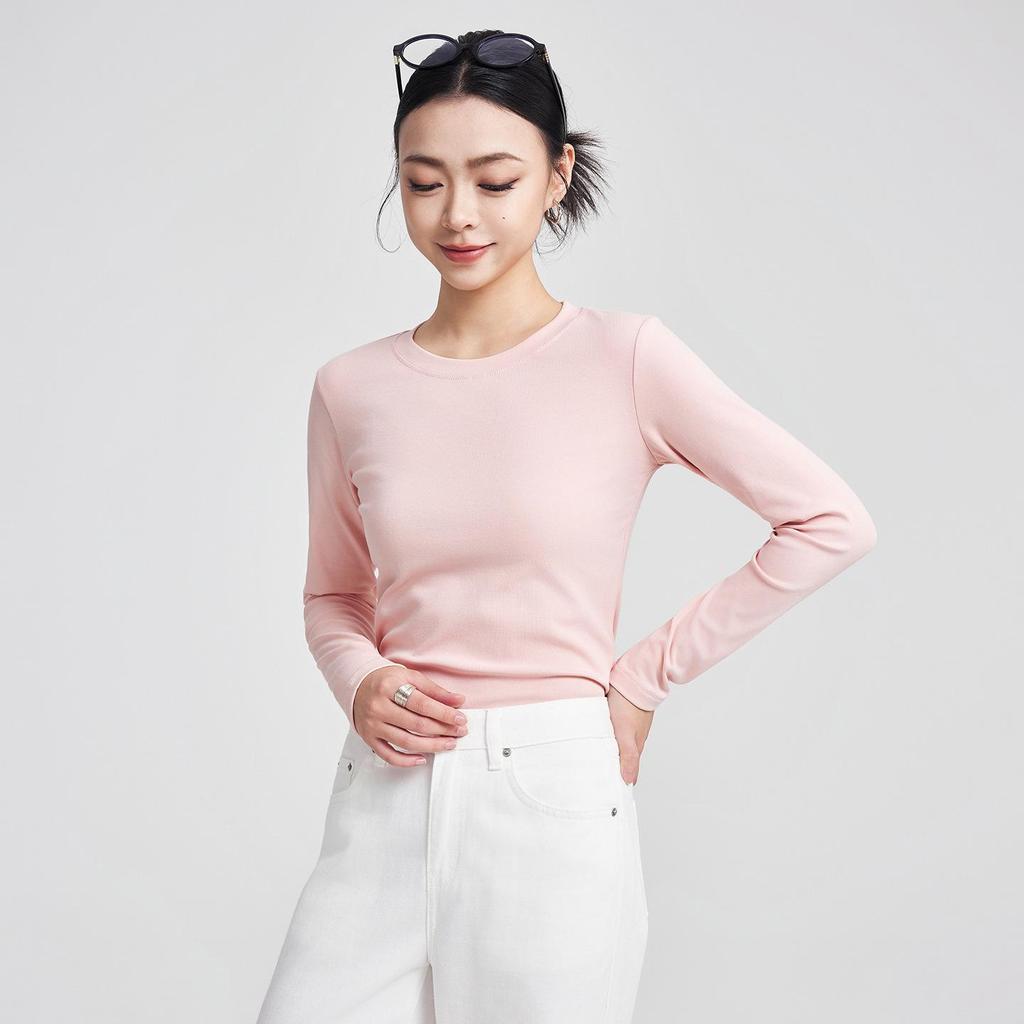 She Exhibition Women's Cotton Round Neck Long Sleeve T-shirt, 2025 Autumn/Winter Style Base Layer Top.