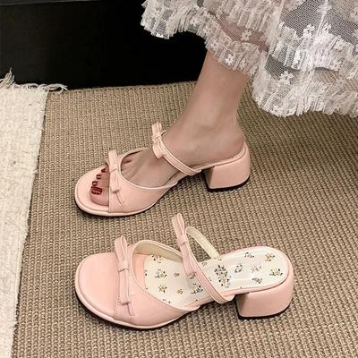 Sommer Tykk Hæl Dame Tøfler Elegante Åpen Tå Kjole Slides Damer Konsise Dansefest Ballsko claquettes femmes luxe