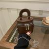 Faux Leather Bucket Bag for Women Trendy Chain Handle Crossbody Handbag