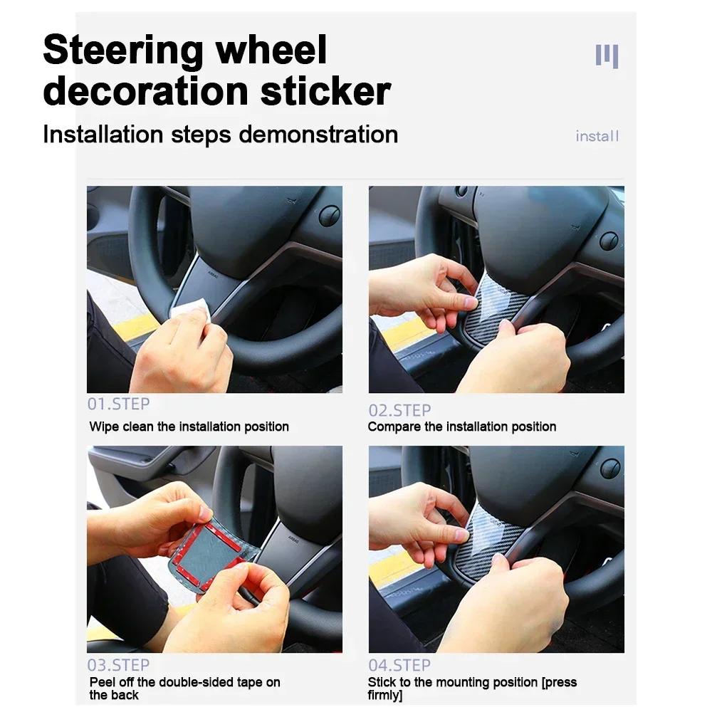 Steering Wheel Trim Cover For Tesla Model 3/Y Interior Accessories Compatible With Tesla Model 3 Model Y Carbon Fiber Pattern