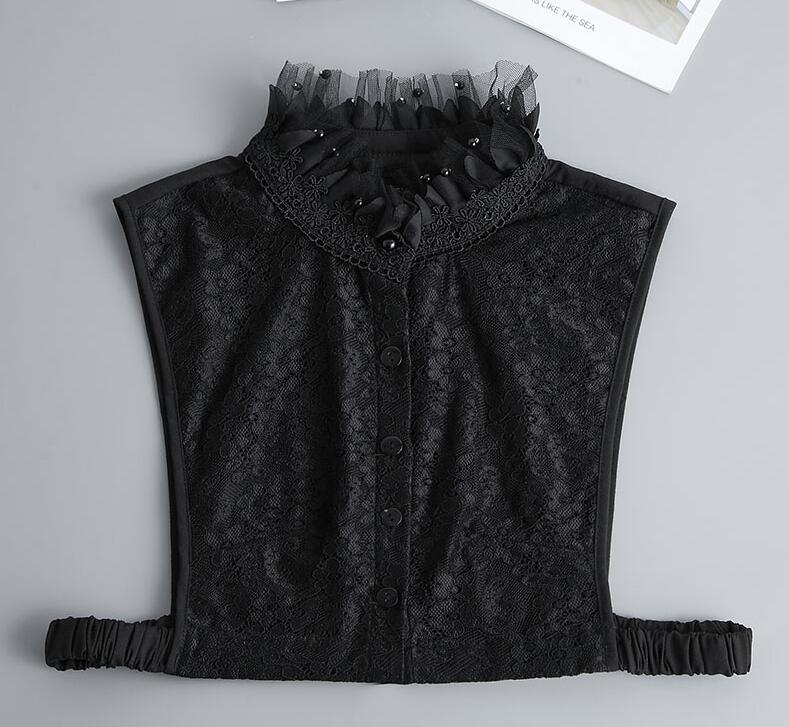 Front Tie White Fake Collar Stand Beads Detachable Collar Fake Women Vintage Crystal Lace Ladies False Blouse Collar Half Shirt