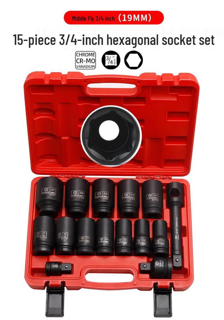 15-Piece Impact Socket Set: 3/4-Inch, Hexagonal & Star, Extended, Heavy-Duty, for Tire Removal