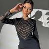 European & American Women's Fashion Hot Drilling Hollow Slim Long-Sleeve Hip-Wrap Dress