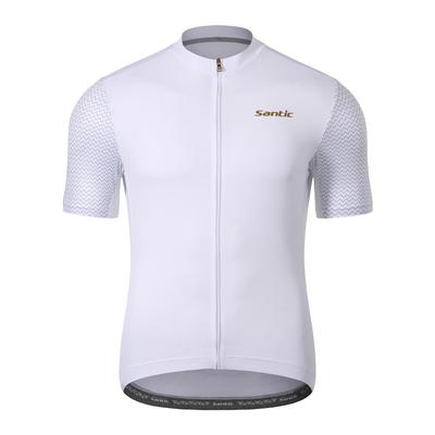[Santic] Men's Short-Sleeve Cycling Jersey - Cycling Wear, Bicycle, Road Bike, Summer, Sweat-Wicking, Quick-Drying, Breathable, Elastic (White, 2XL)