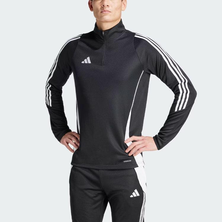 Adidas Tiro 24 Training Top With Striped Stand Collar Long Sleeve Soccer Jersey Men Tops Black IJ9963